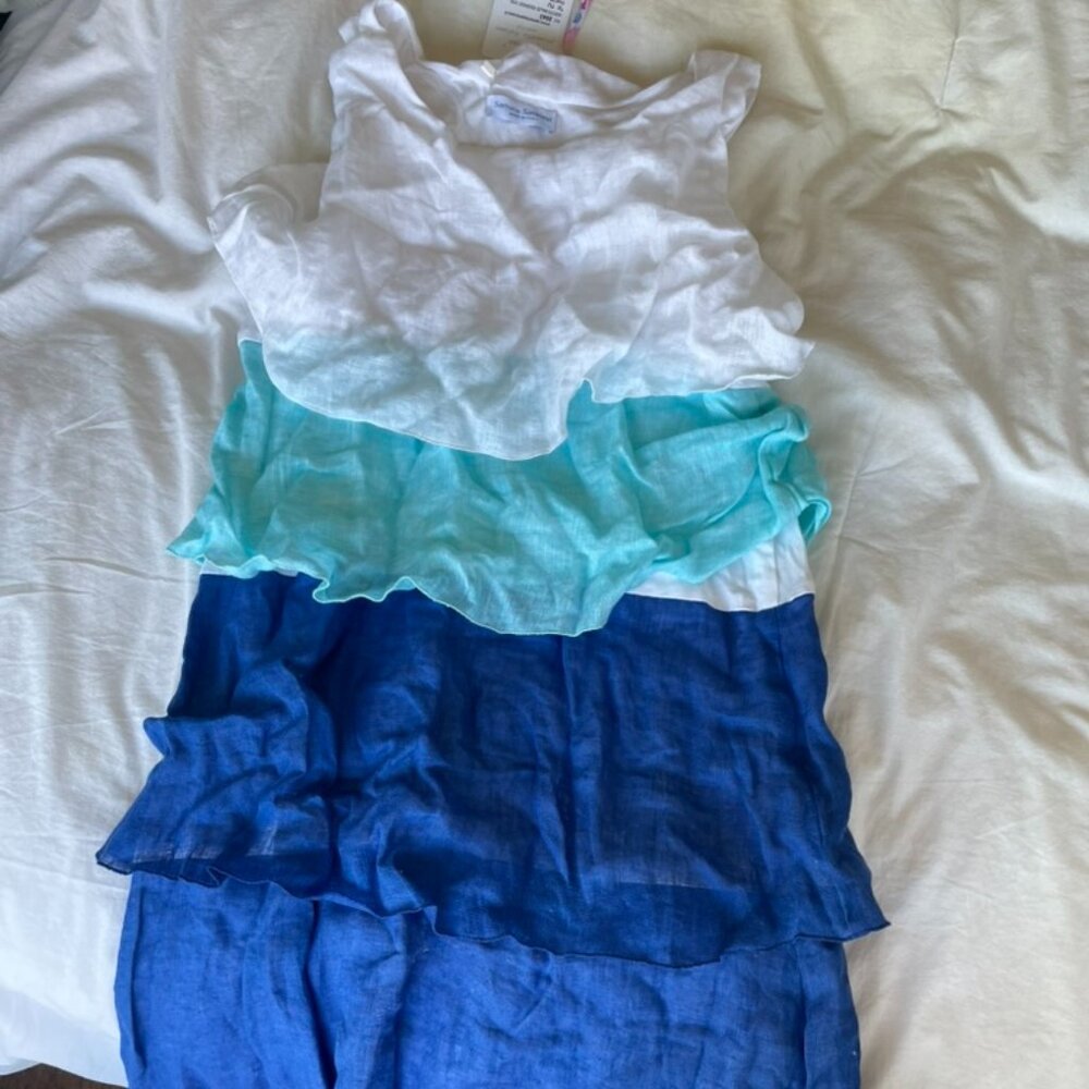 Italien Linen Summer tri-color ruffle dress